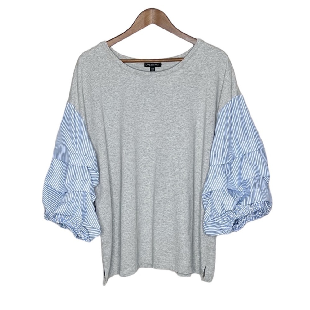 Lane Bryant Pinstriped Ruffle Sleeve Blouse